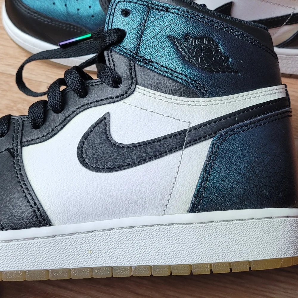 Nike Air Jordan 1 High Top Sneakers - Black, White, Teal Iridescent